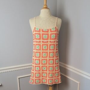 Zara Crochet Mini Dress in Coral, Mint & Cream